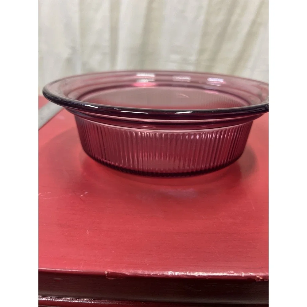 Set Of 2 CORNING WARE VISION CRANBERRY‎ OPEN 1 QUART, 24oz Casserole Dishes